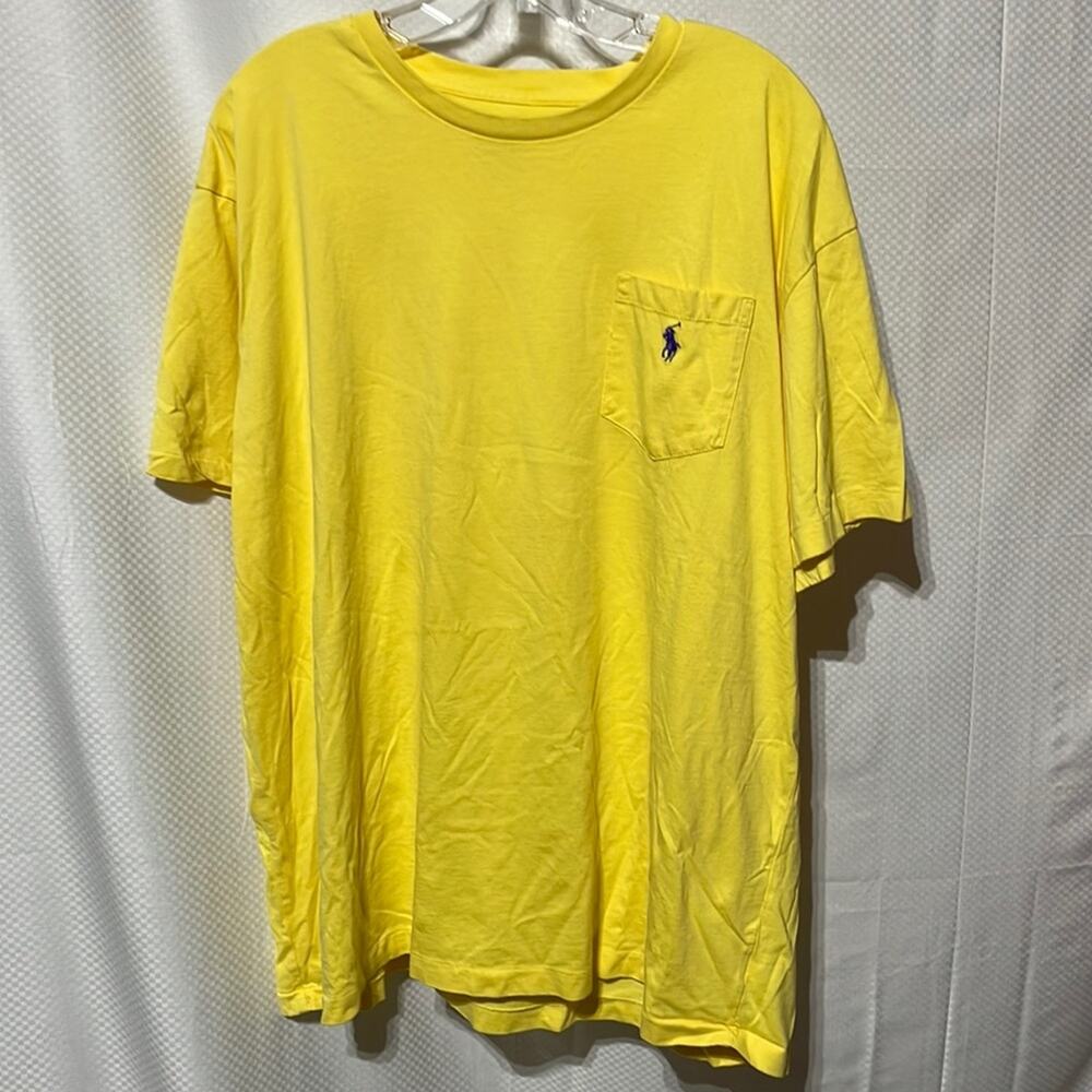 Ralph Lauren xl bright yellow short sleeve 💯 cotton t shirt front pocket euc